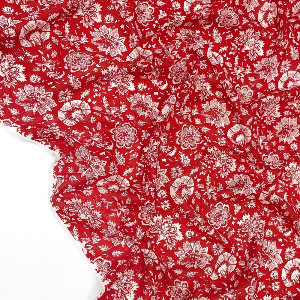 Плательно-блузочный хлопок цветы на красном 52170