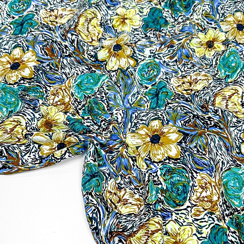 Штапель Желто-синие цветы в стиле Ван Гога ST1300
