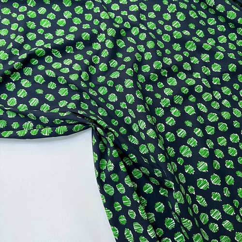 Плательно-блузочный хлопок Зелёная абстракция на серо-синем 53521