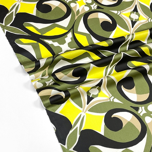 Плательно-блузочный хлопок шелковистый Жёлто-зелёная абстракция 52729