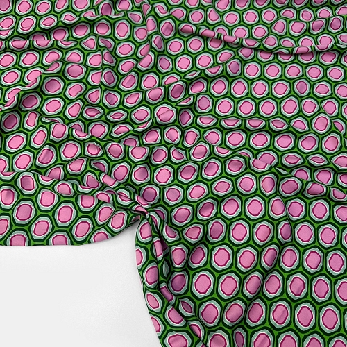 Плательная вискоза шелковистая Розово-зелёная абстракция 53591