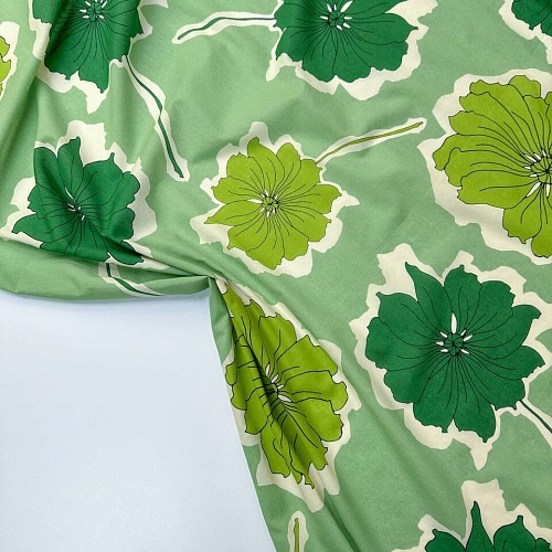 Плательно-блузочный хлопок Зелёные цветы 53573