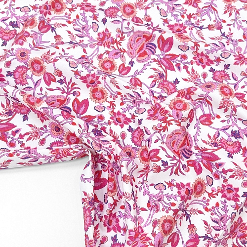 Плательный хлопок джинса Розово-малиновые цветочки 53731