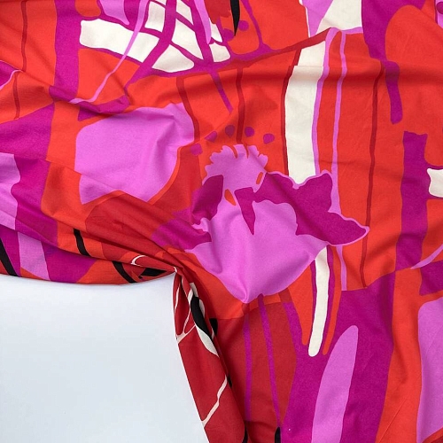Плательно-блузочный хлопок Красно-розовая абстракция 53564