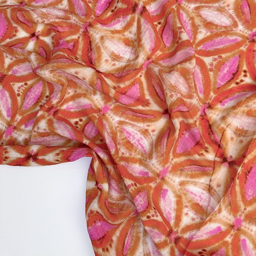 Плательно-блузочный двухслойный хлопок Оранжево-розовая абстракция 53823