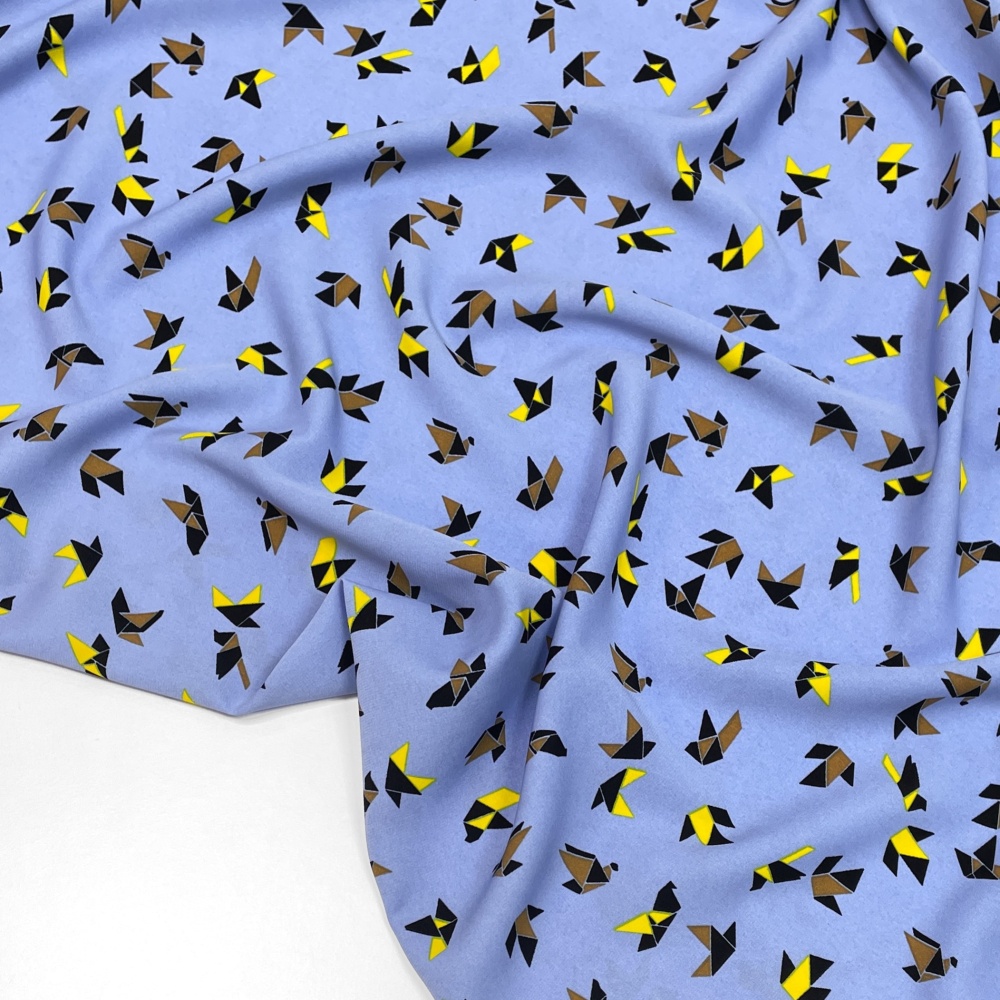 Плательная ткань Птички на сине-голубом PL2016